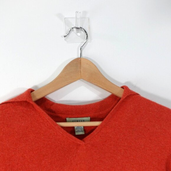 GENEVA Sweater Women Size Medium Red Cashmere Knit V Neck Pullover Casual Jumper - Picture 2 of 9